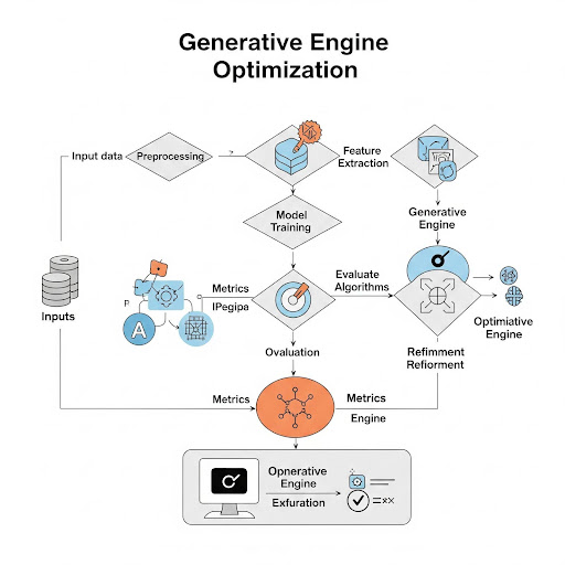 Complete generative engine optimization workflow showing all stages